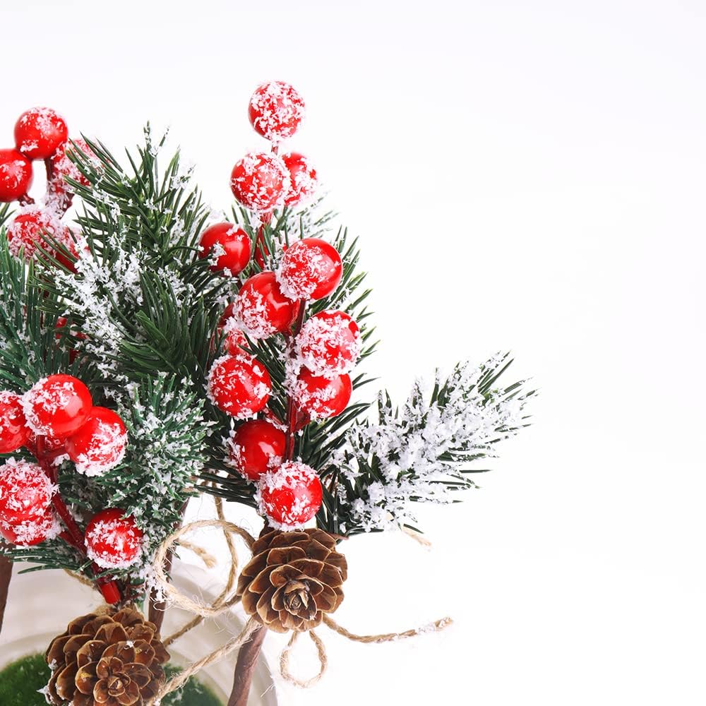 10 Pcs Christmas Berries Pine Cones for DIY Crafts-Christmas Tree Picks Spray Evergreen Artificial Pine Branches Holly Stem,Xmas Garland D&#xE9;cor,Gift Wrap Embellishment (Red)