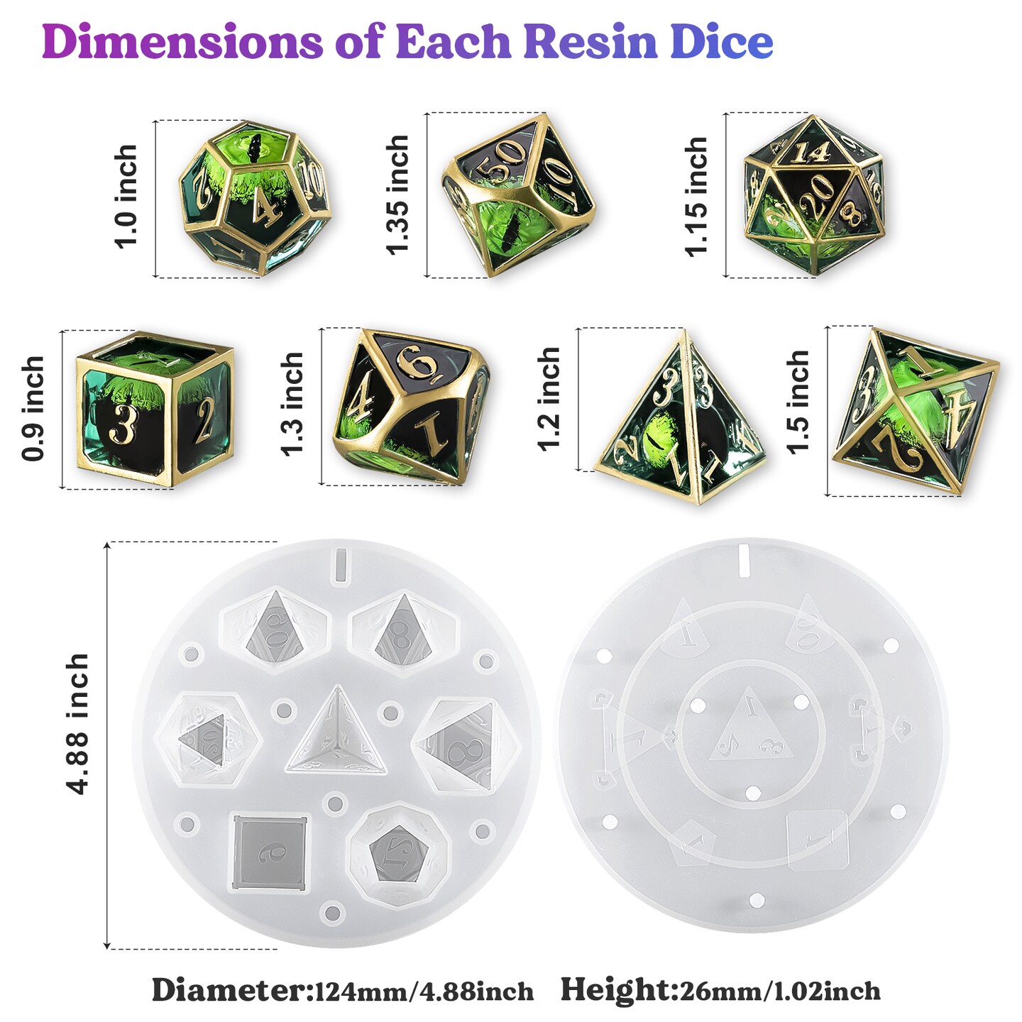 LET&#x27;S RESIN Upgraded Dice Resin Molds, Large DND Silicone Dice Molds for Resin with 7 Cavities, Polyhedral Stereoscopic Game Dice Epoxy Resin Molds for DIY Dices Making, Table Board Game