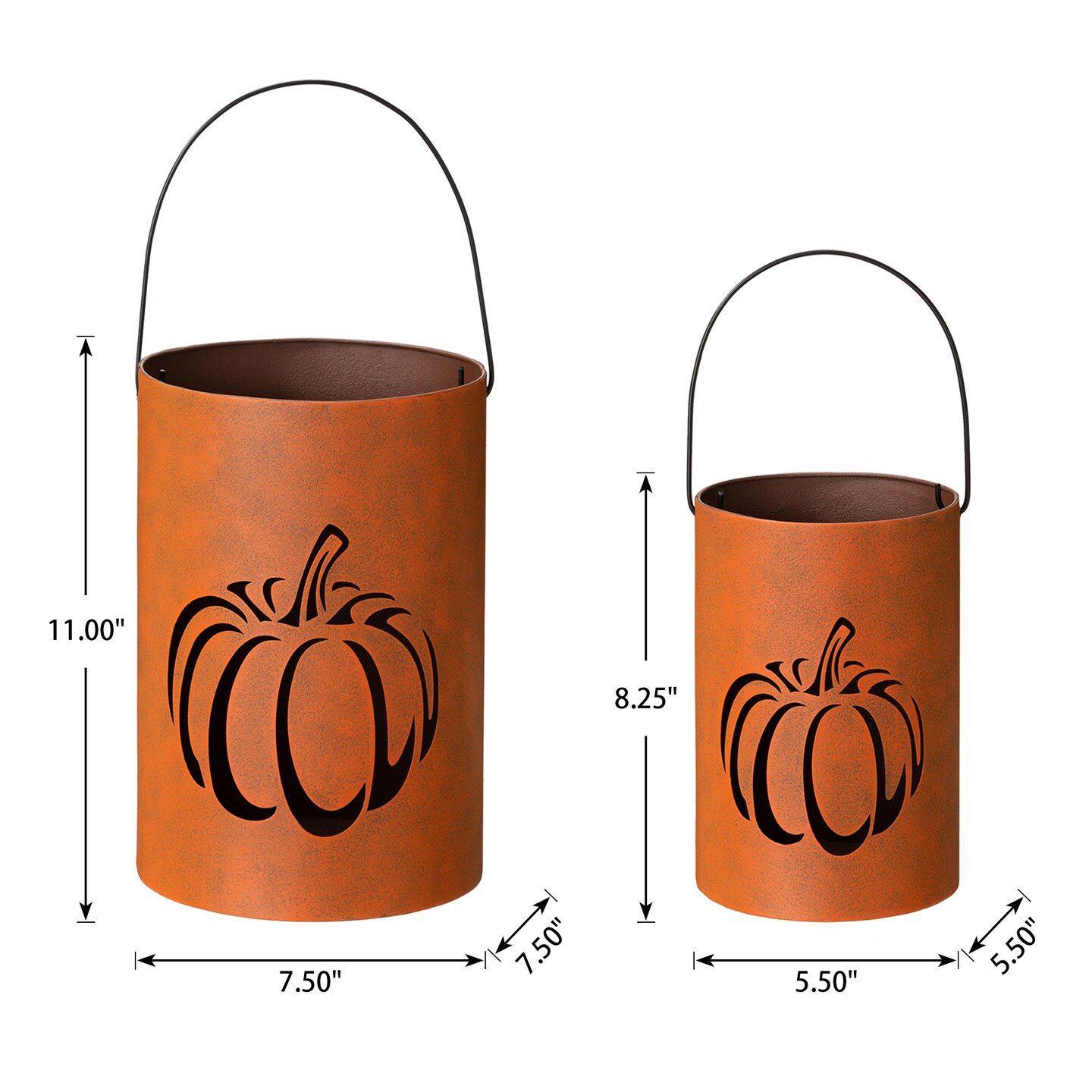 Set of 2 Metal Cutout Pumpkin Bucket