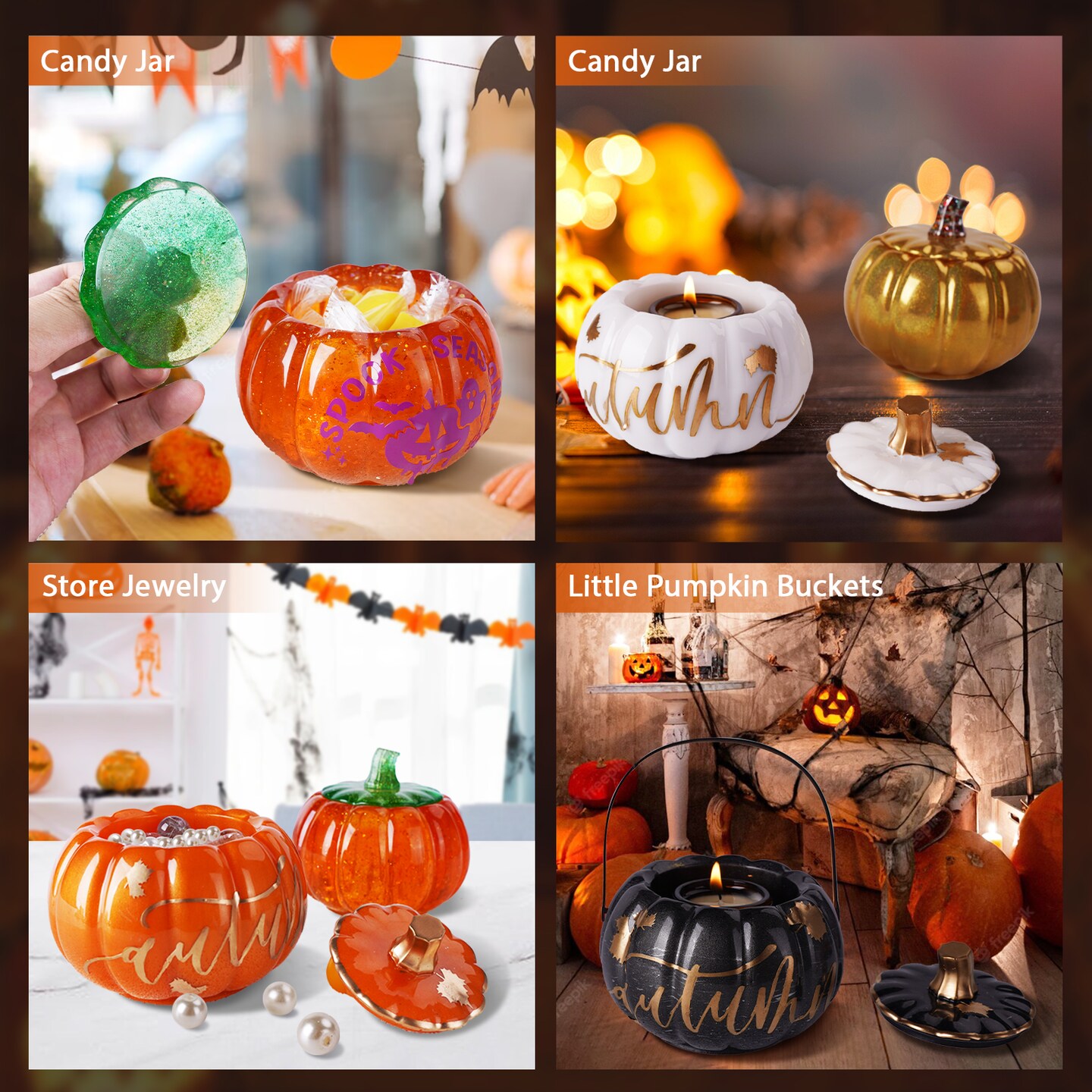LET'S RESIN Pumpkin Jar Resin Molds, Halloween Resin Molds Silicone, Pumpkin Silicone Molds for Resin Art, Storage Box Candle Jar, Autumn Decor, Halloween Decor, Jewelry Trinket Container