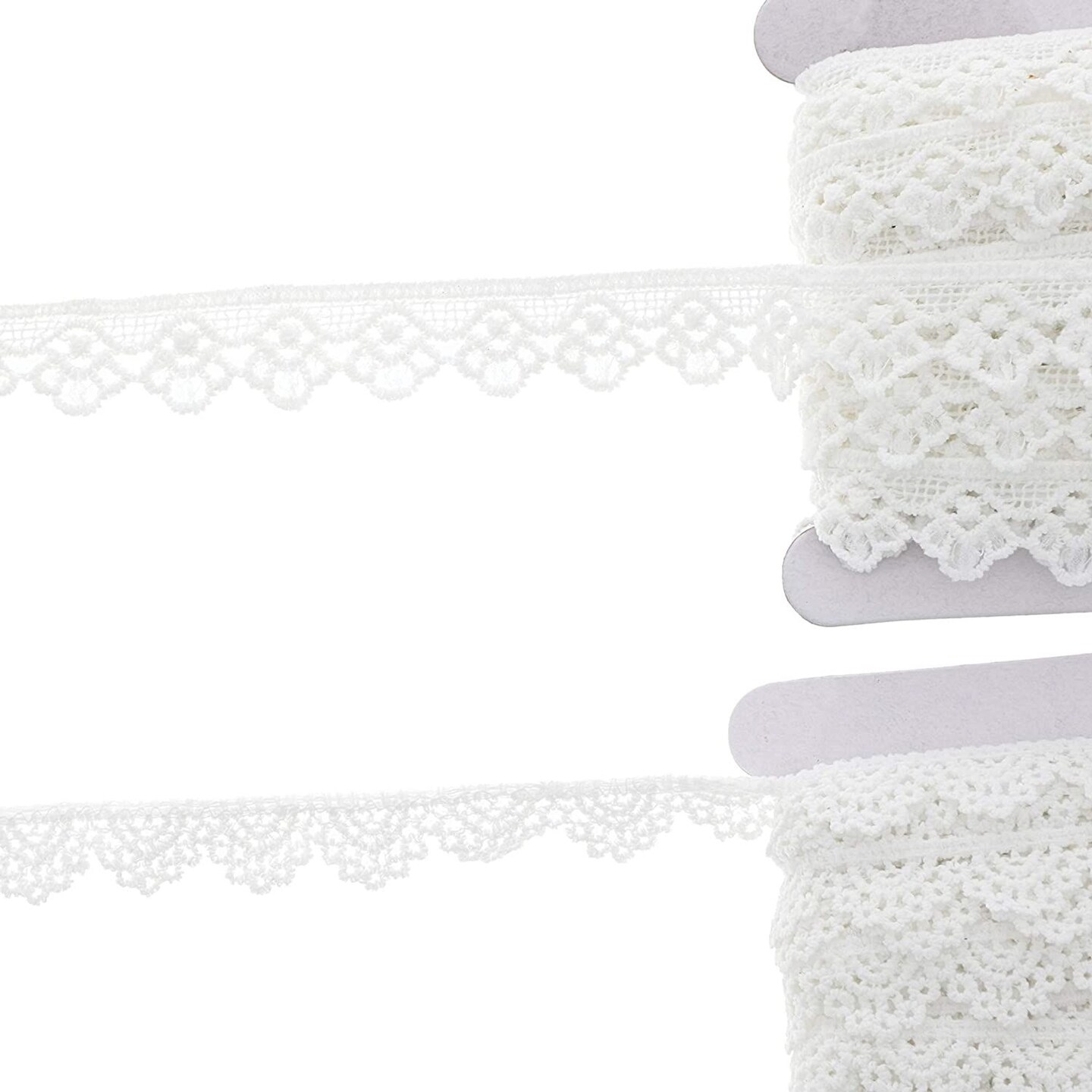 Crochet Lace Ribbons, 15-Yard Rolls (White, 0.5 and 0.7 in Wide, 2-Pack)