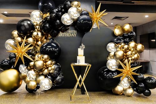 FOTIOMRG Black and Gold Balloons Garland Arch Kit, 5 10 12 18inch Black Gold Confetti Latex Balloons for 2024 Graduation New Year Anniversary Birthday Party Decorations
