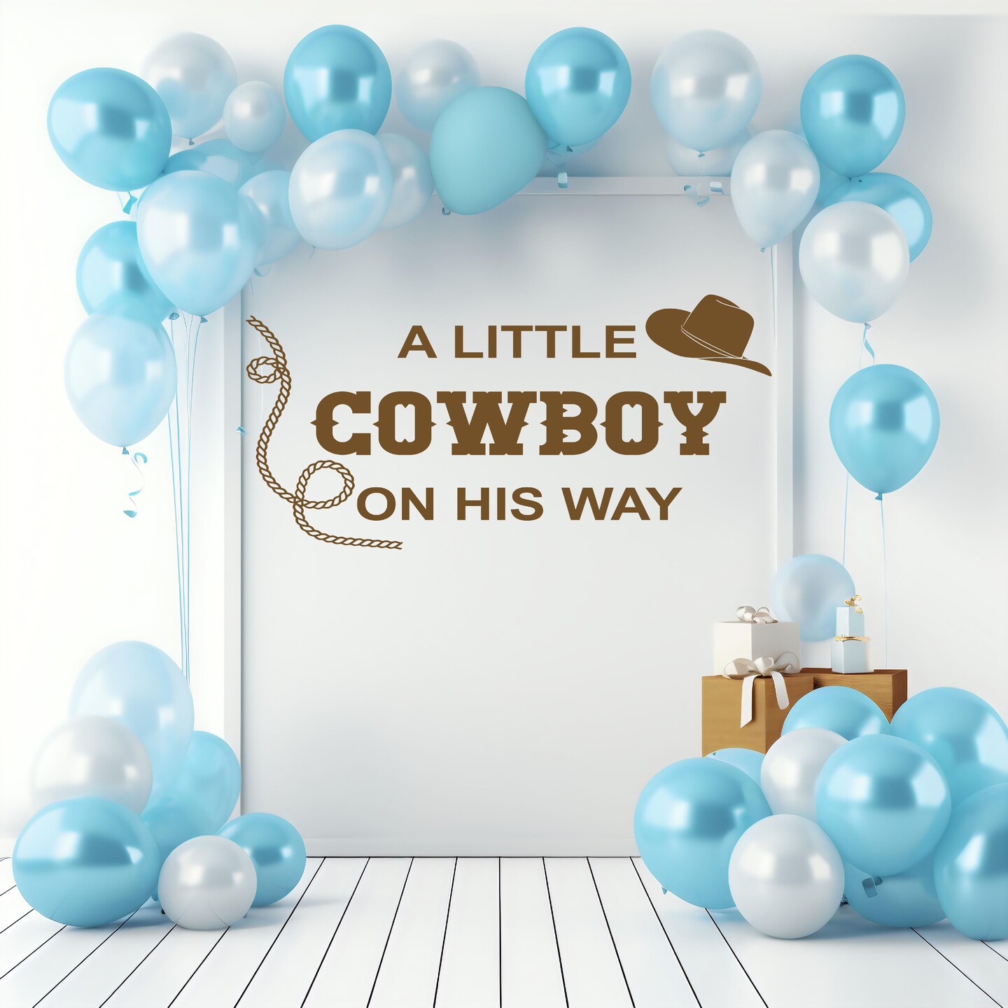 Baby Shower Back Drop Vinyl Decal, A Little Cowboy is on His Way, Cowboy Themed Shower, Cowboy Baby Decor, Baby Shower Decor a045