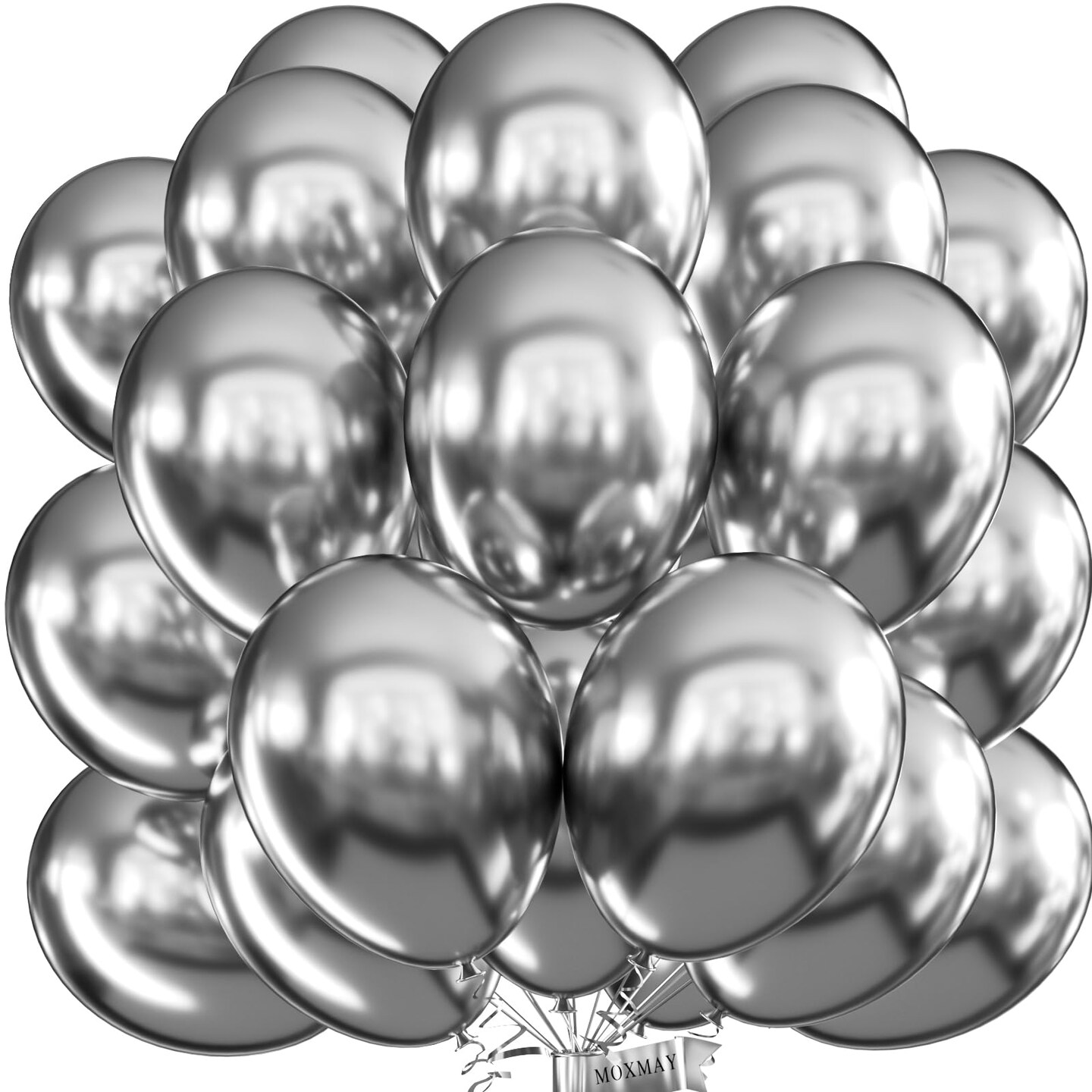 MOXMAY Metallic Silver Balloons, 50 Pcs 12 Inch Silver Chrome Latex Balloons for Balloon Garland or Arch as Wedding, Birthday, Disco Party Balloons Decorations