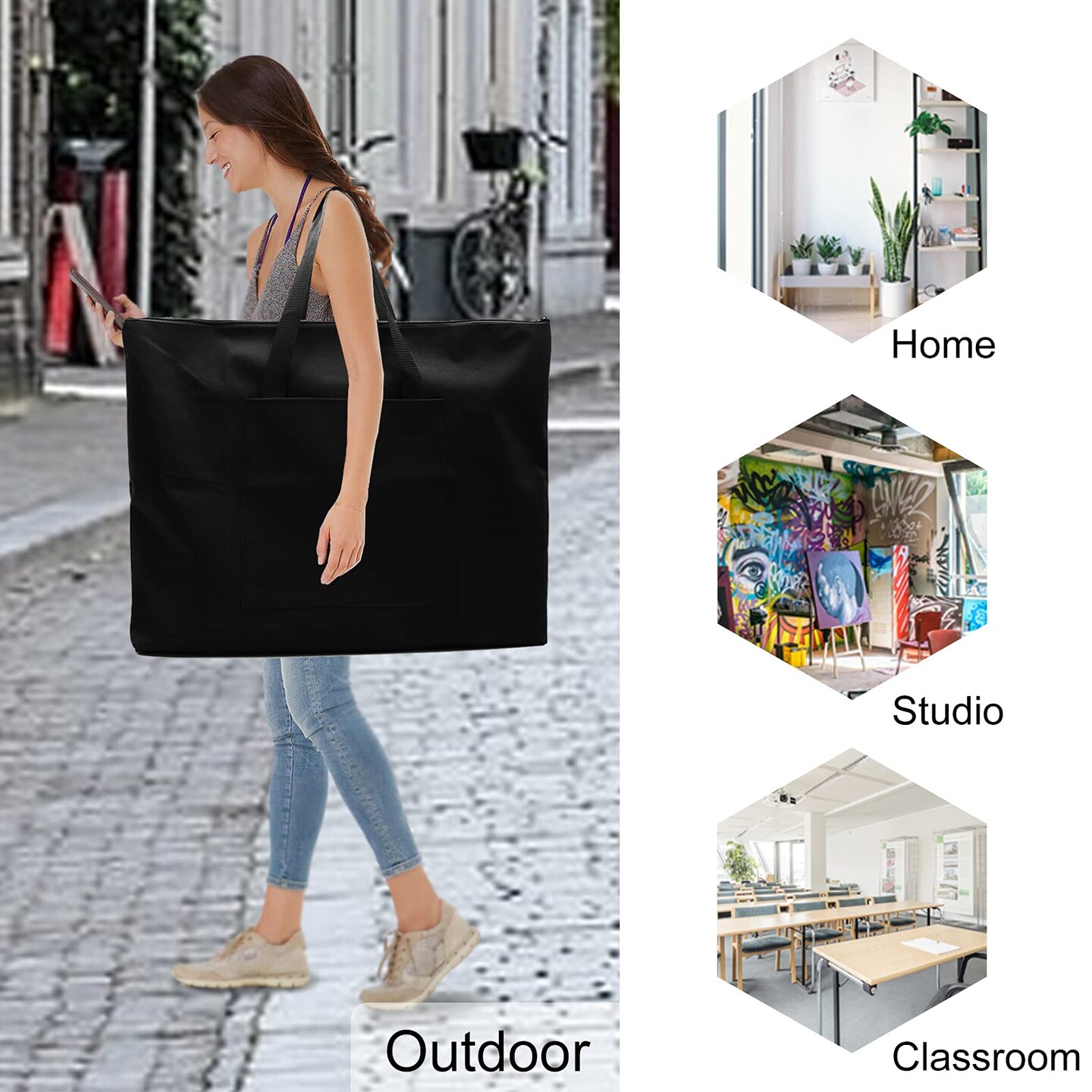 Cupohus Waterproof Art Portfolio Bag 20" x 26" for 18" x 24" Artworks with Outer Pockets and Handle, Student Carrying Storage Bag