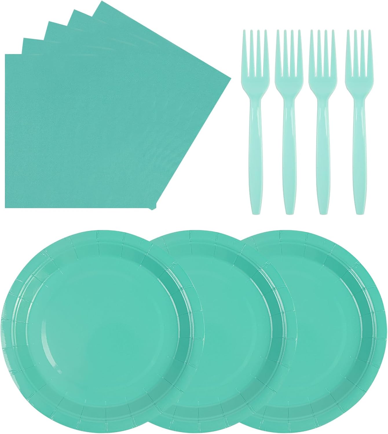 75Pcs Green Paper Plates and Napkins Party Supplies Set,Green Disposable Plates Party Supplies Includes Paper Napkins Forks Decorations for Birthday,Wedding,Christmas,Serves 25