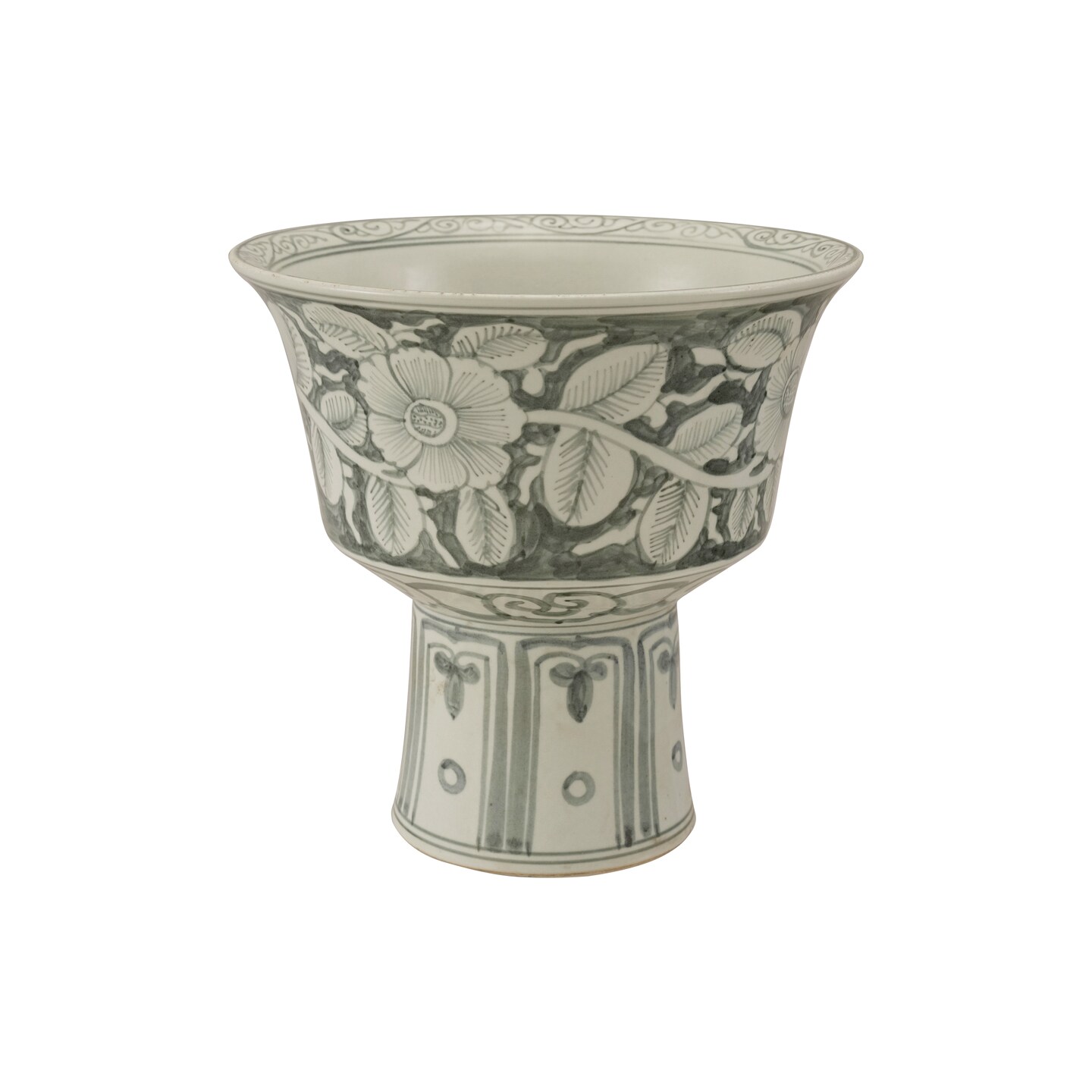 Hello Honey Hand-Painted Stoneware Footed Planter with Floral Design, Green & White