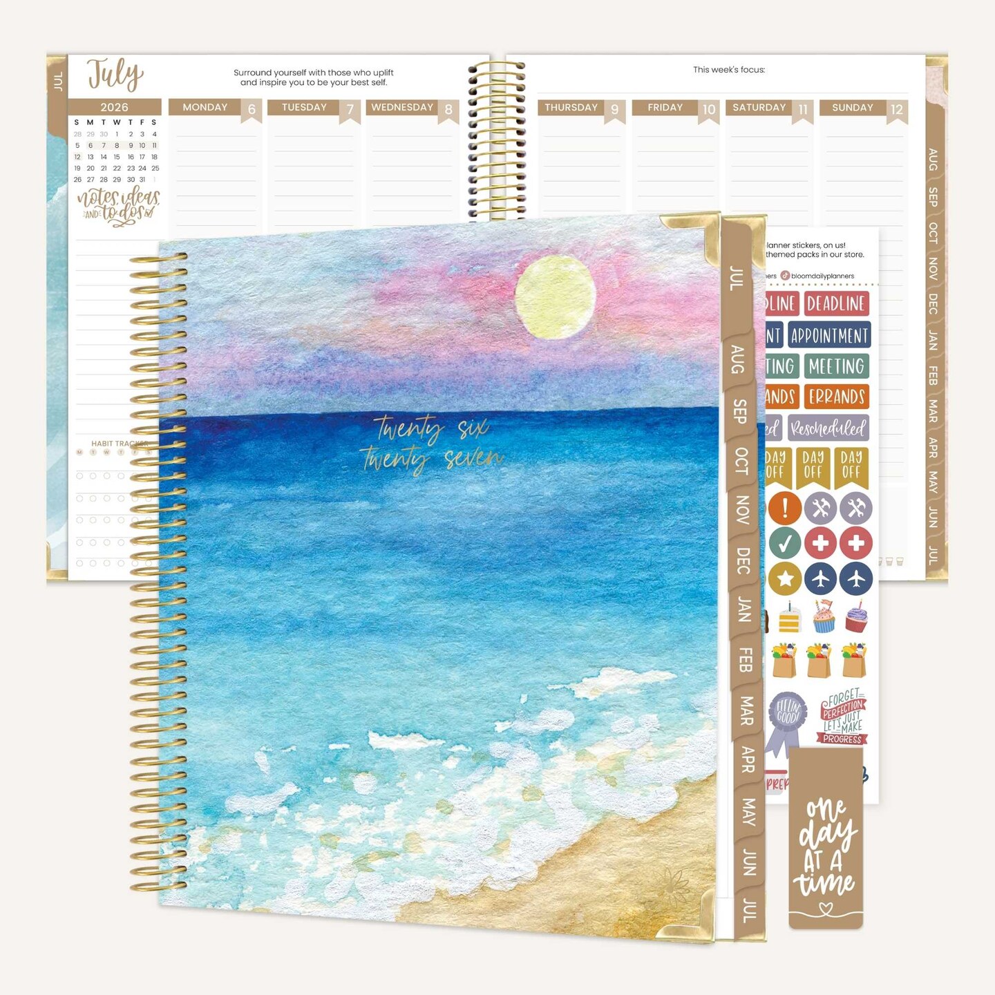 bloom daily planners 2026–2027 Academic Vision Planner, 13-Month Monthly & Weekly Hard Cover, 7.5" x 9", Coastal Calm