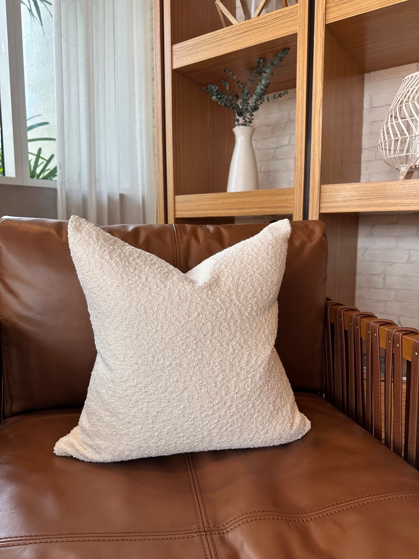 Luxury White Boucl&#xE9; Pillow Cover &#x2013; Textured 18&#x201D; Throw Pillow Cover