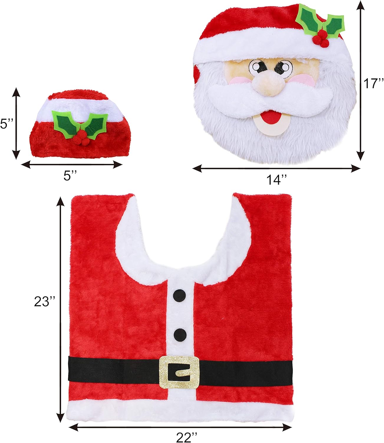 5 Pieces Christmas Theme Bathroom Decoration Set w/Toilet Seat Cover, Rugs, Tank Cover, Toilet Paper Box Cover and Santa Towel for Xmas Indoor D&#xE9;cor, Party Favors (Santa)