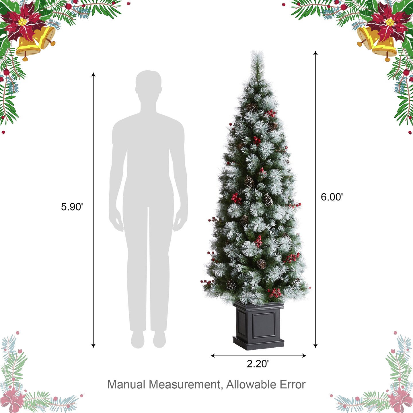 Set of 2 4ft/5ft/6ft Pre-Lit Pine Artificial Christmas Porch Tree with Decorative Urn Pot