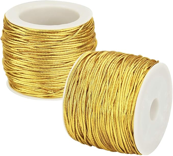 1/16&#x22; x 144 Yards Gold Metallic Tinsel Cord Rope Pack of 5 Rolls