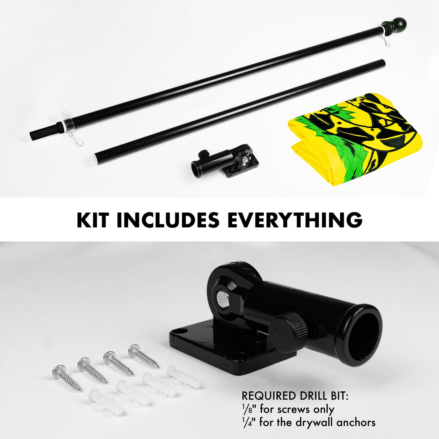 G128 - 5 Feet Tangle Free Spinning Flagpole (Black) Gadsden Flag Double Sided Brass Grommets Embroidered 2x3 ft (Flag Included) Aluminum Flag Pole