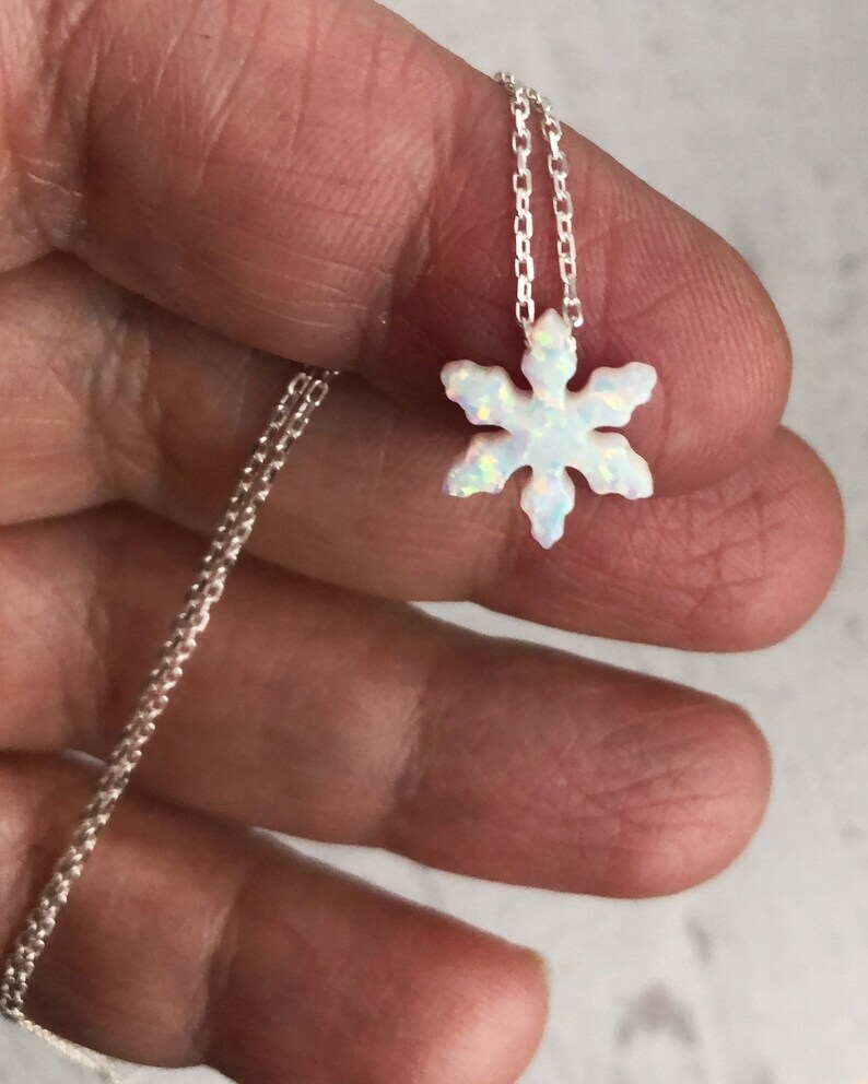 Snowflake White Opal Pendant Necklace in Sterling Silver, Little Ballerina Gift product 2