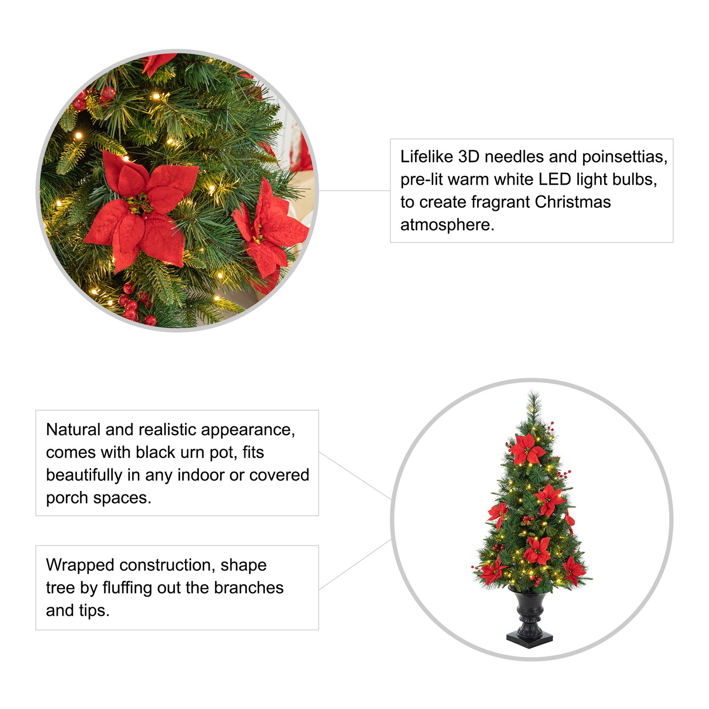 4ft/5ft Set of 2 Pre-Lit Pine Artificial Christmas Potted Porch Trees with Warm White Lights