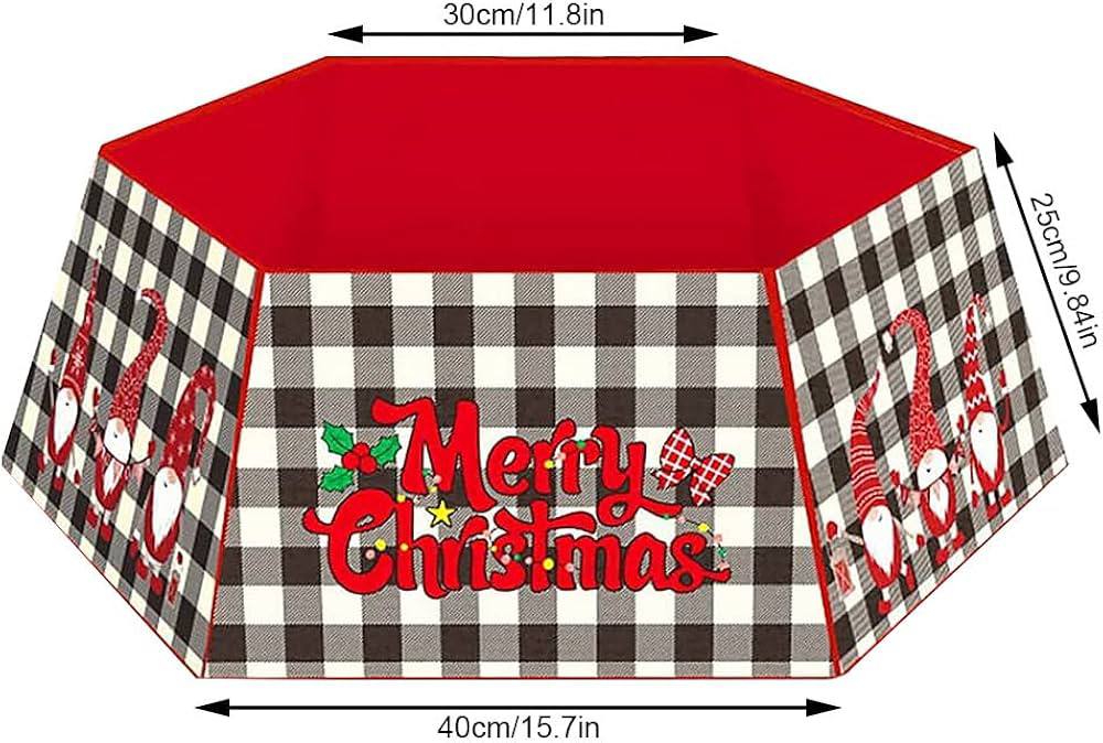 31in Buffalo Plaid Christmas Tree Collar Hexagon Christmas Tree Ring for Artificial Trees Christmas Tree Skirt