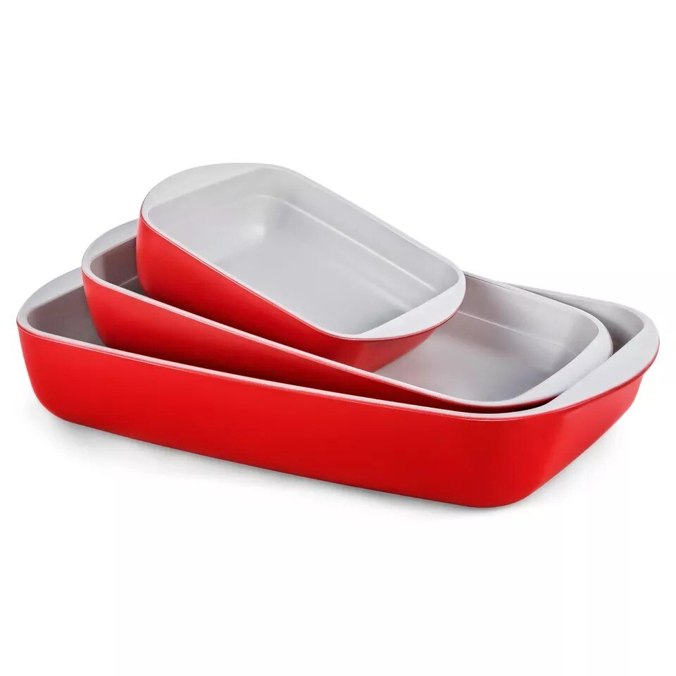 4qt Non-Stick Rectangle Roasting Dish Baker Glass Ceramic Baking Casserole 15x10