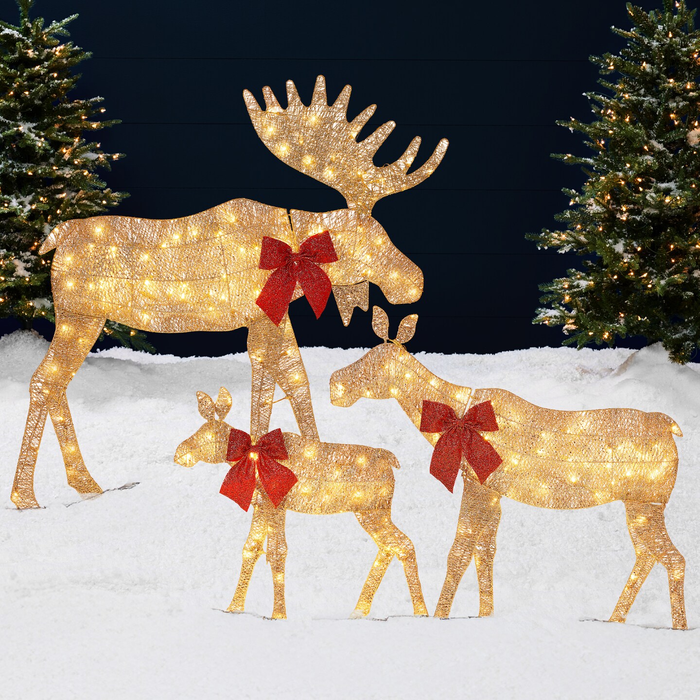 Best Choice Products 4ft 3-Piece Lighted 2D Christmas Moose Set Outdoor D&#xE9;cor w/ 195 LED Lights, Stakes