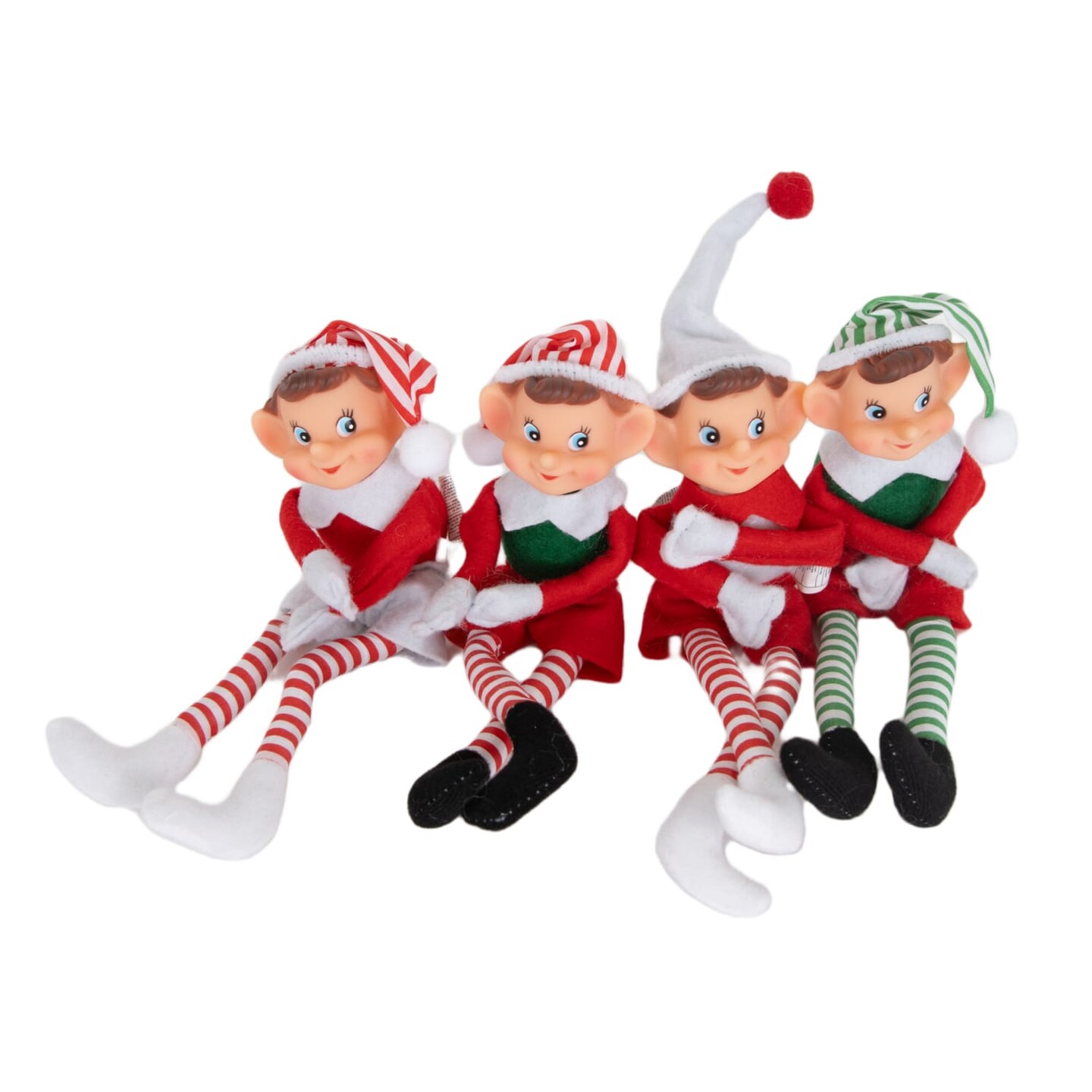 FLOWER TIME Retro Christmas Elf, Poseable Elf in Pointed Hat and Stripes, One 10 inch Elf Selected For You From Four Assorted Styles