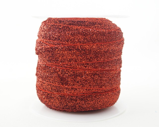 5/8&#x22; x 20 Yards Fold Over Elastic Stretch Red Glitter Trim