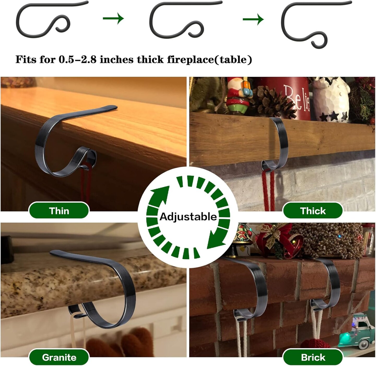 Christmas Stocking Holders for Mantle Set 4,Protective Pads Christmas Stocking Holders for Fireplace Mantle,Multi-uses Stocking Hooks for Mantle,Mantel Stocking Holders Clip for Xmas Party Decoration