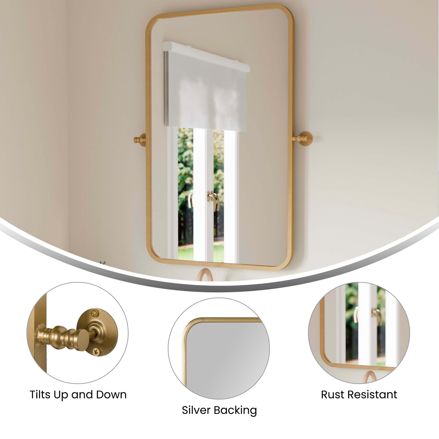 Emma and Oliver Mason Pivot Wall Mirror with Slim Frame and Silver Backed Glass for Clarity for Bathrooms