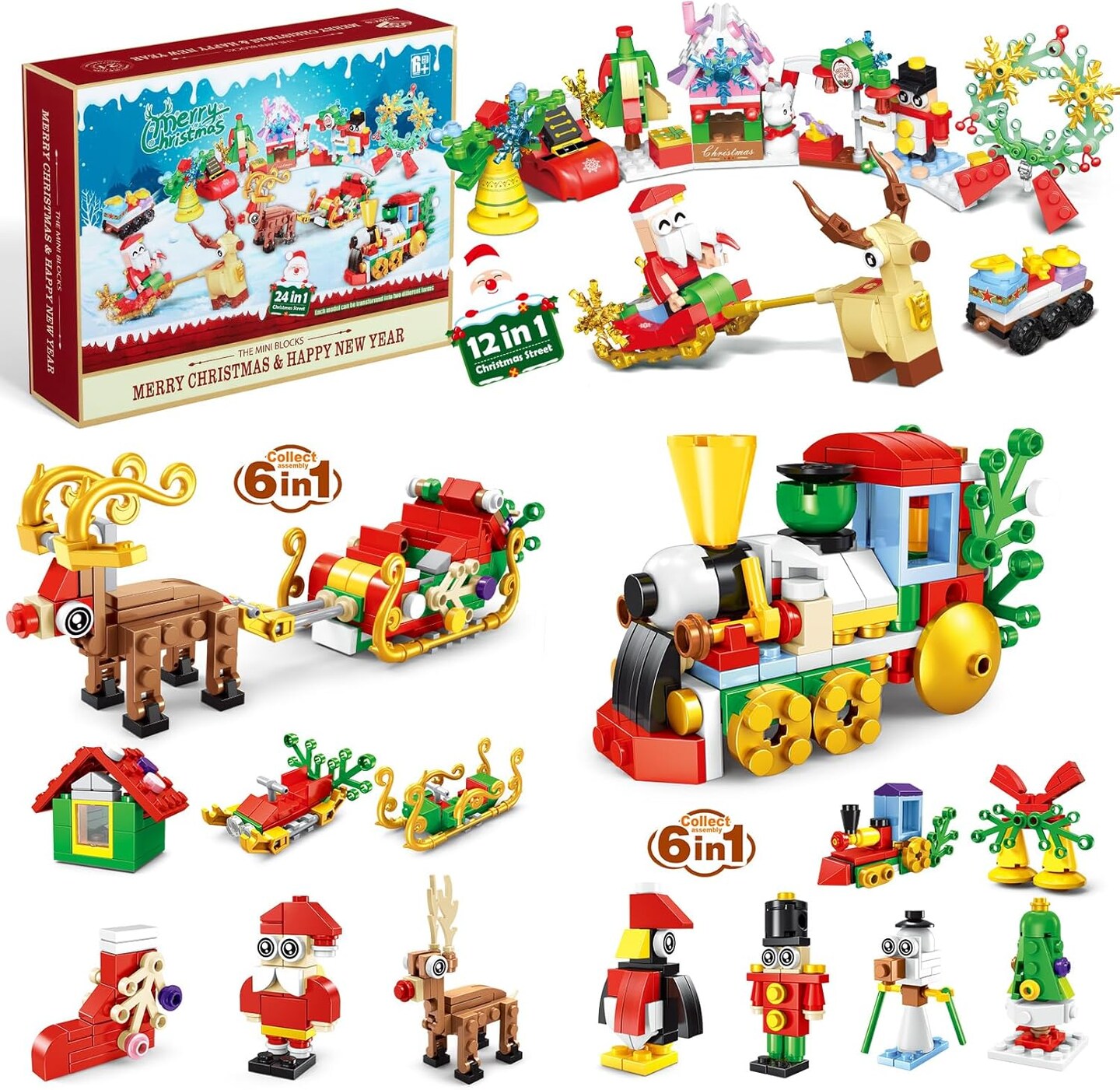 Advent Calendar 2024 Building Blocks, 24-Day Christmas Countdown Blocks Set for Kids, 6 in 1 and 12 in 1 Building Blocks Gift Box for Boys and Girls