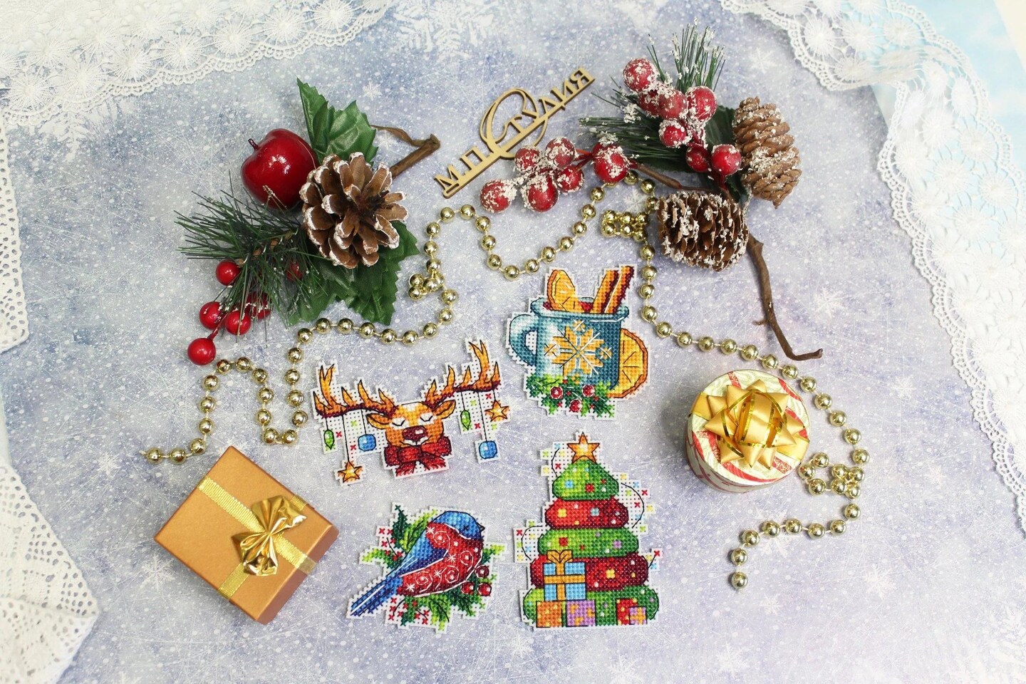 Winter. Christmas Magnets SR-581  Plastic Canvas Counted Cross Stitch Kit