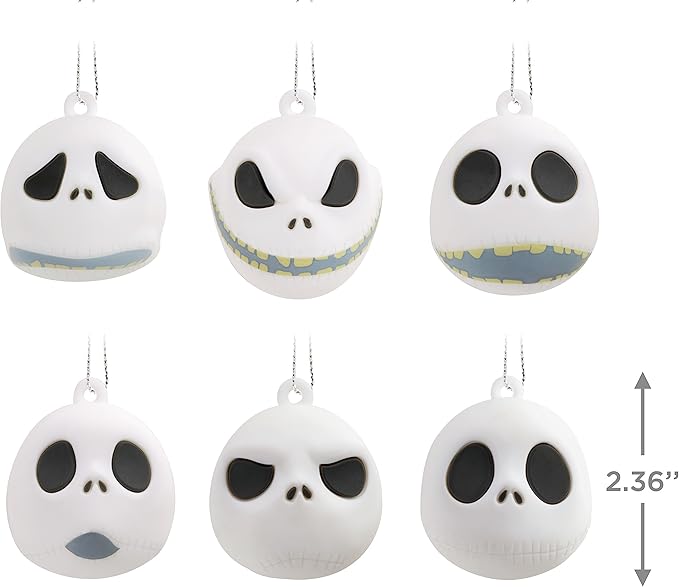 Disney Tim Burton's The Nightmare Before Christmas Jack Skellington Heads Mini Christmas Ornaments, Shatterproof, Set of 6