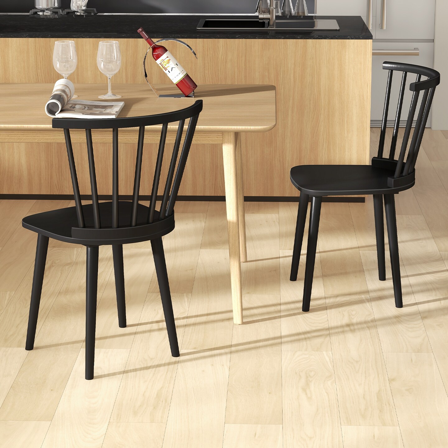 Set of 2 Rubber Wood Windsor Dining Chair Armless Sturdy Seat