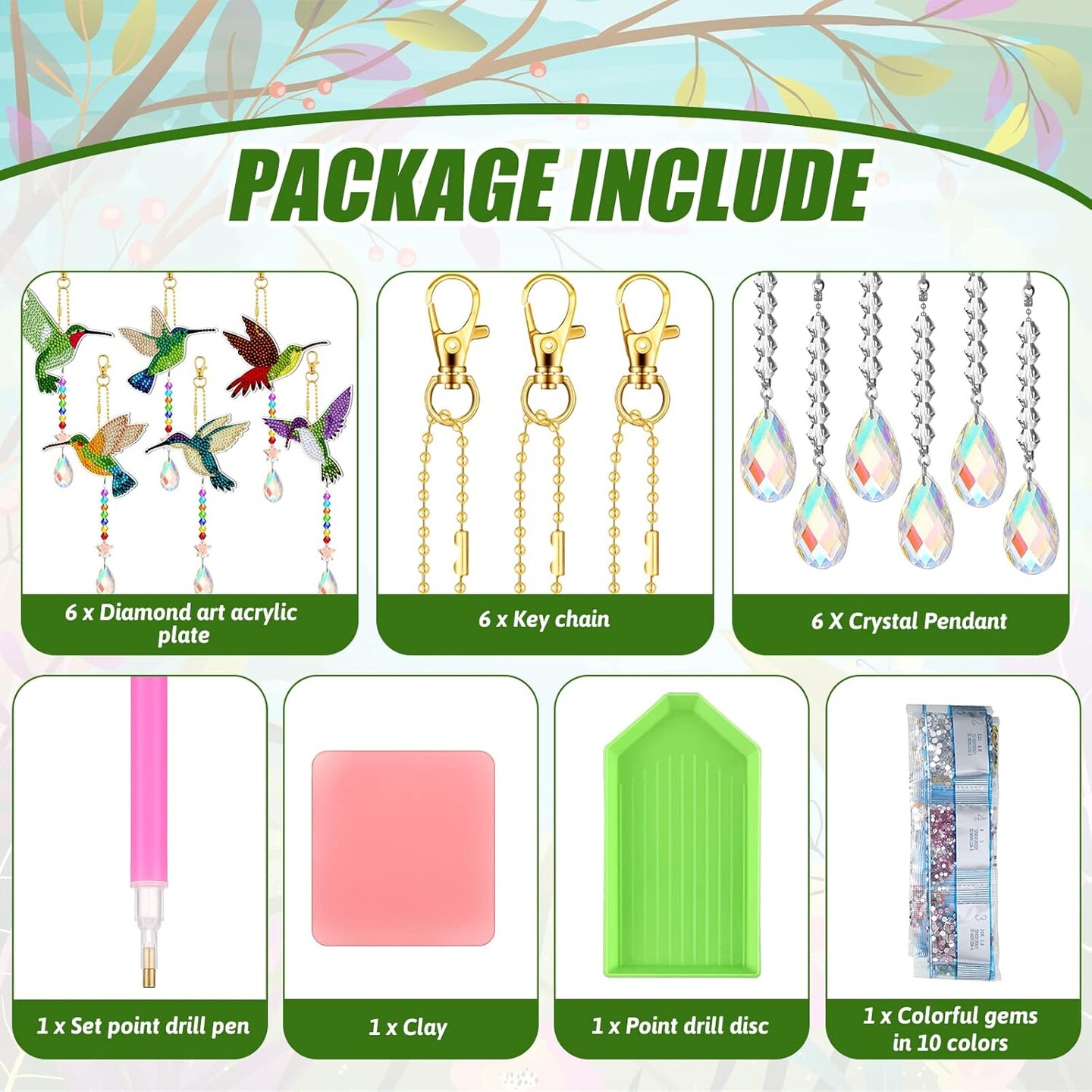 6 Pcs Hummingbird Diamond Art Wind Chimes – Double-Sided 5D DIY Rhinestone Summer Suncatchers for Adults, Crystal Pendant Home & Garden Decor