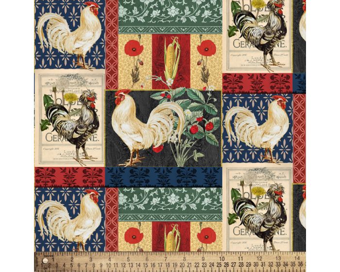 Rooster Chicken Patchwork Country Cotton Fabric | By the Yard | Sewing and Crafting | 44 inches wide