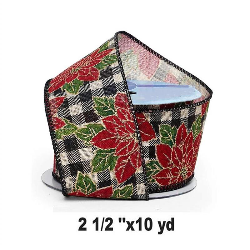 1 Roll Christmas Poinsettias &#x26; Berries On Wired Ribbon 2 1/2&#x22; x 10 yd
