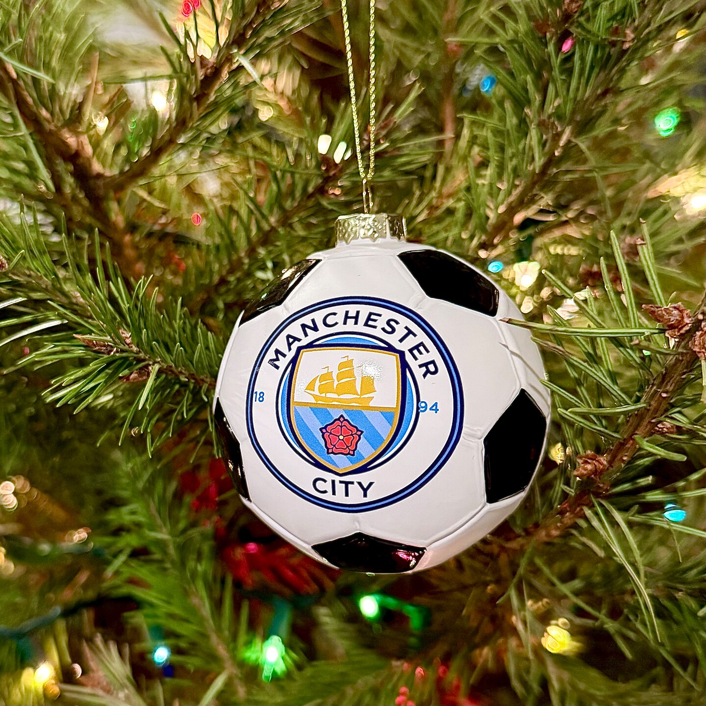 Tree Buddees x Manchester City F.C. Official Football Club Bauble Limited Edition Christmas Ornament - Glass Soccer Ball