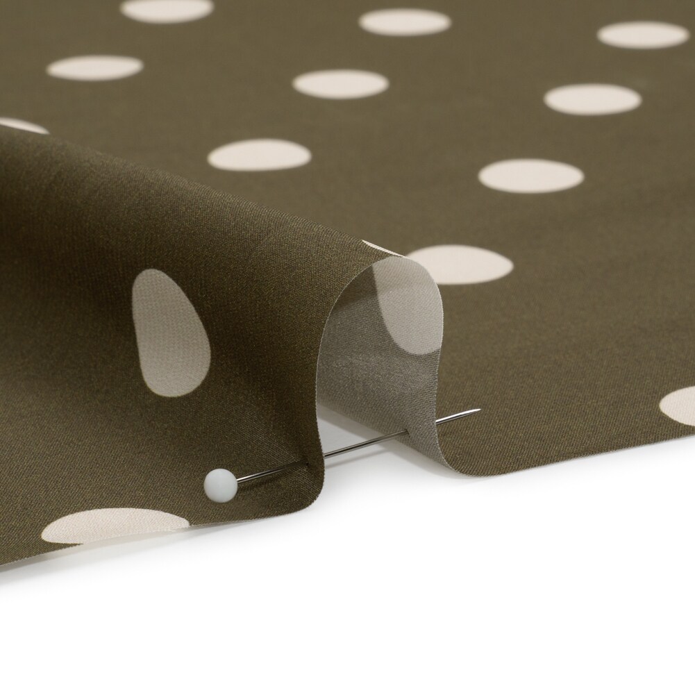 1 Yard Silk and Viscose Crepe de Chine 54" Wide Olive & Cream Polka Dot Fabric for Tops & Pajamas