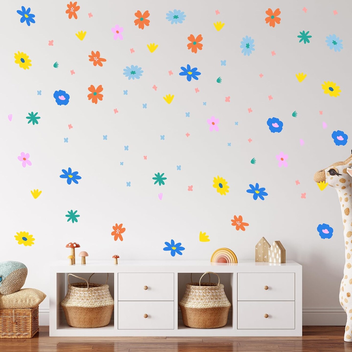 Boho Flower Wall Decals,Watercolor Floral Wall Art Stickers,Wildflower Decal (Multicolour)