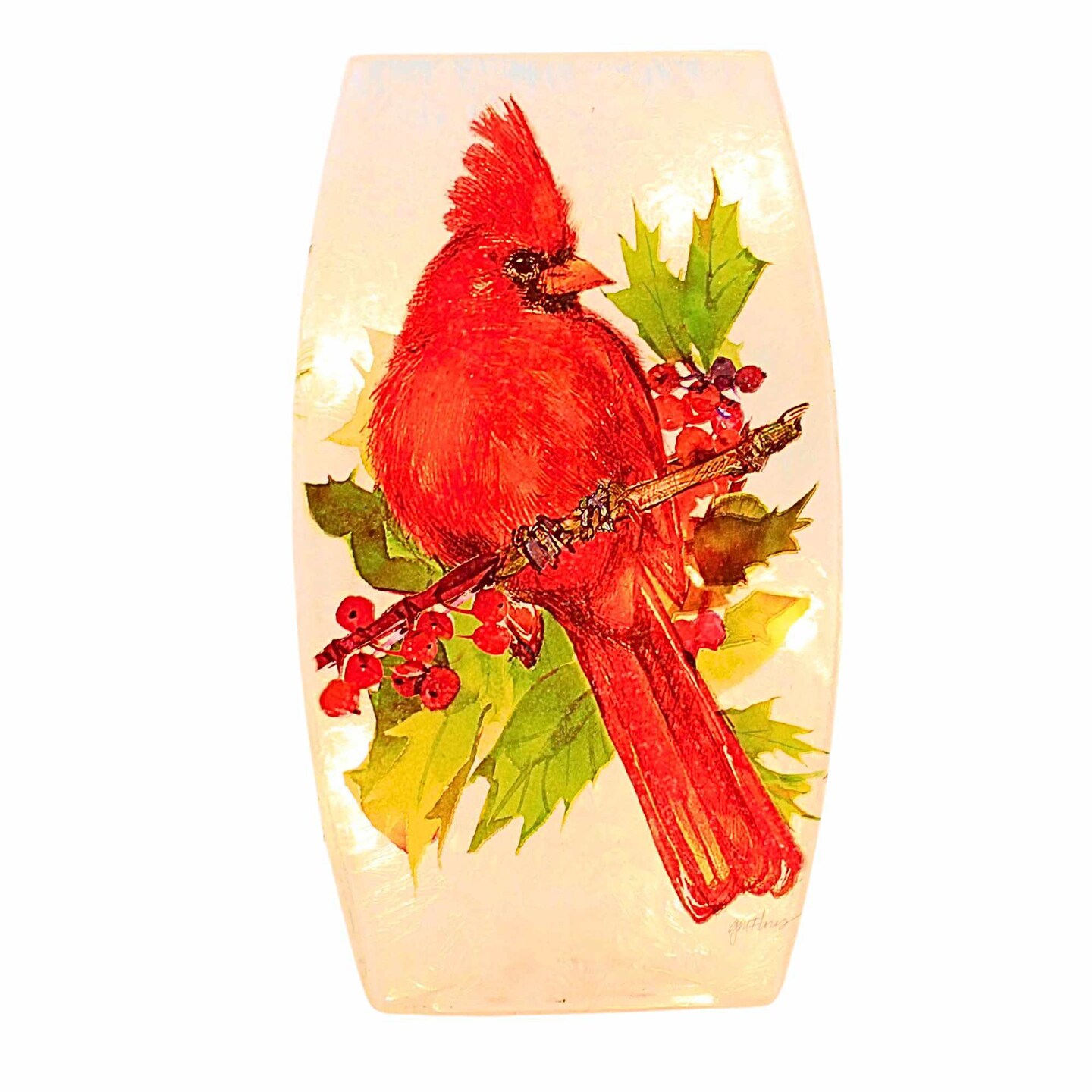 Stony Creek 8.0 Inch Birds Of Winter Pre-Lit Med Vase Christmas Lighted Glass Accent , Christmas Decor Cardinal Berries Pinecones