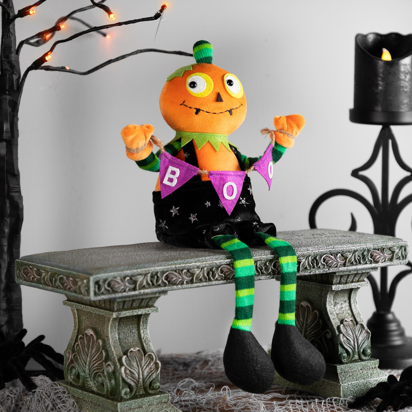 Northlight Sitting Plush Jack o Lantern Halloween Figure - 14&#x22;