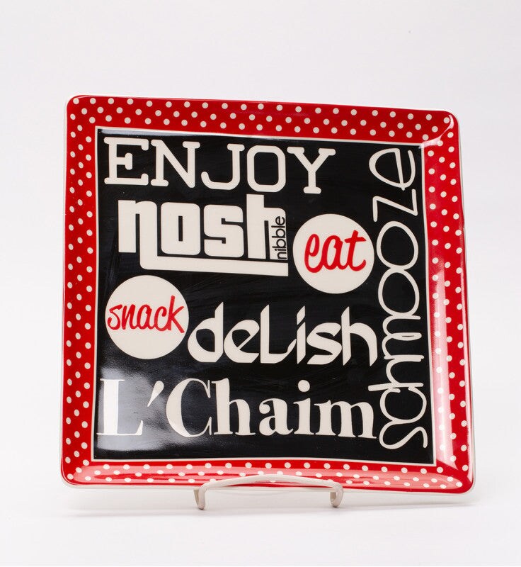 Ceramic L&#x27;Chaim Nosh Plate, Home Decor, Jewish Decor, Kitchen Decor, Gift for Her, Gift for Mom
