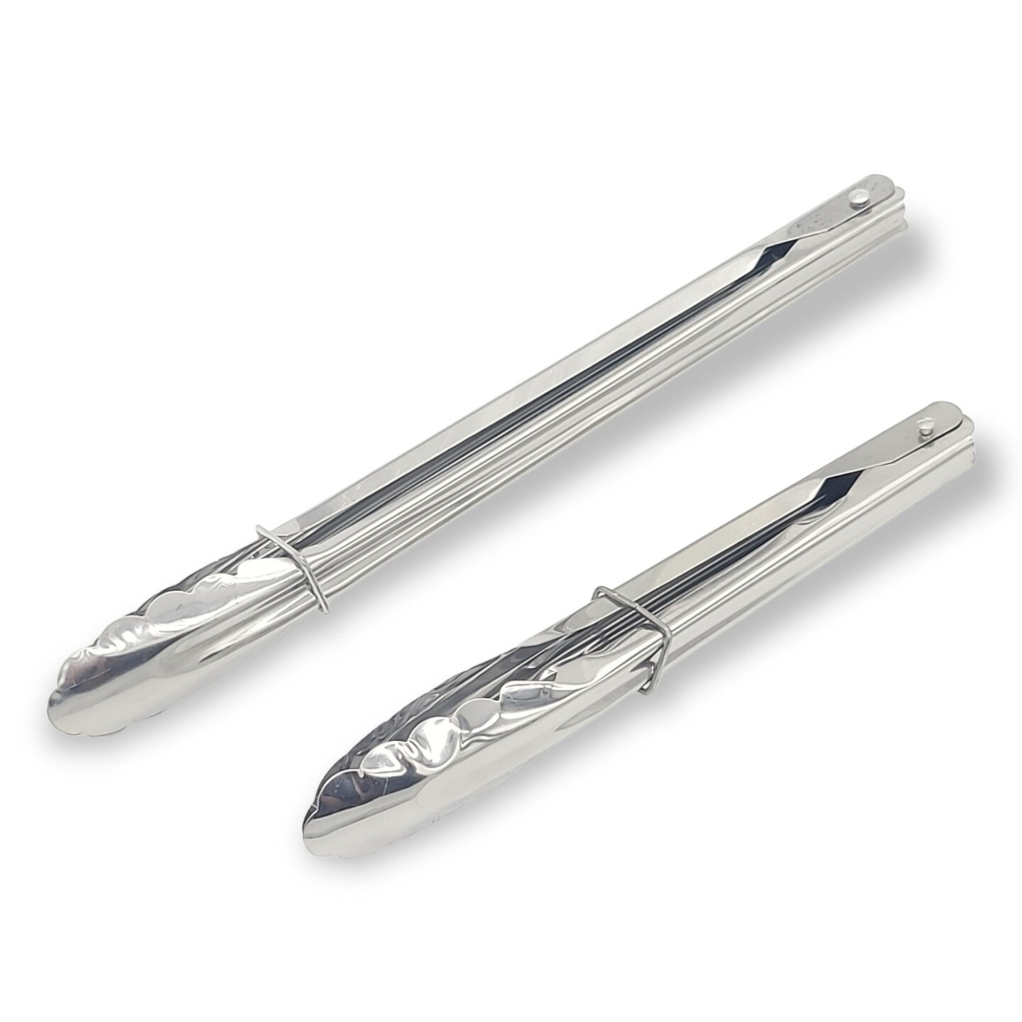 Handy Housewares 2-Piece Scalloped Metal Barbecue BBQ Tongs Set - 11&#x22; and 9&#x22; Long