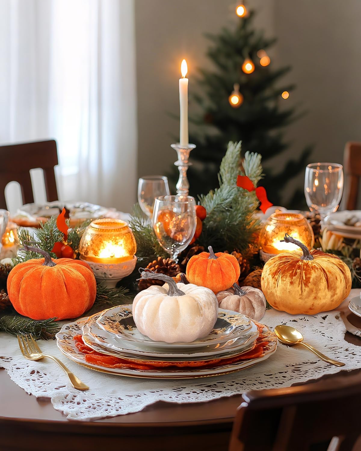 4PCS Artificial Velvet Fall Pumpkins (Small)