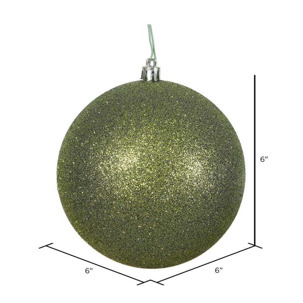 6&#x22; Glitter Olive Green Ball Christmas Ornament (4 pack)