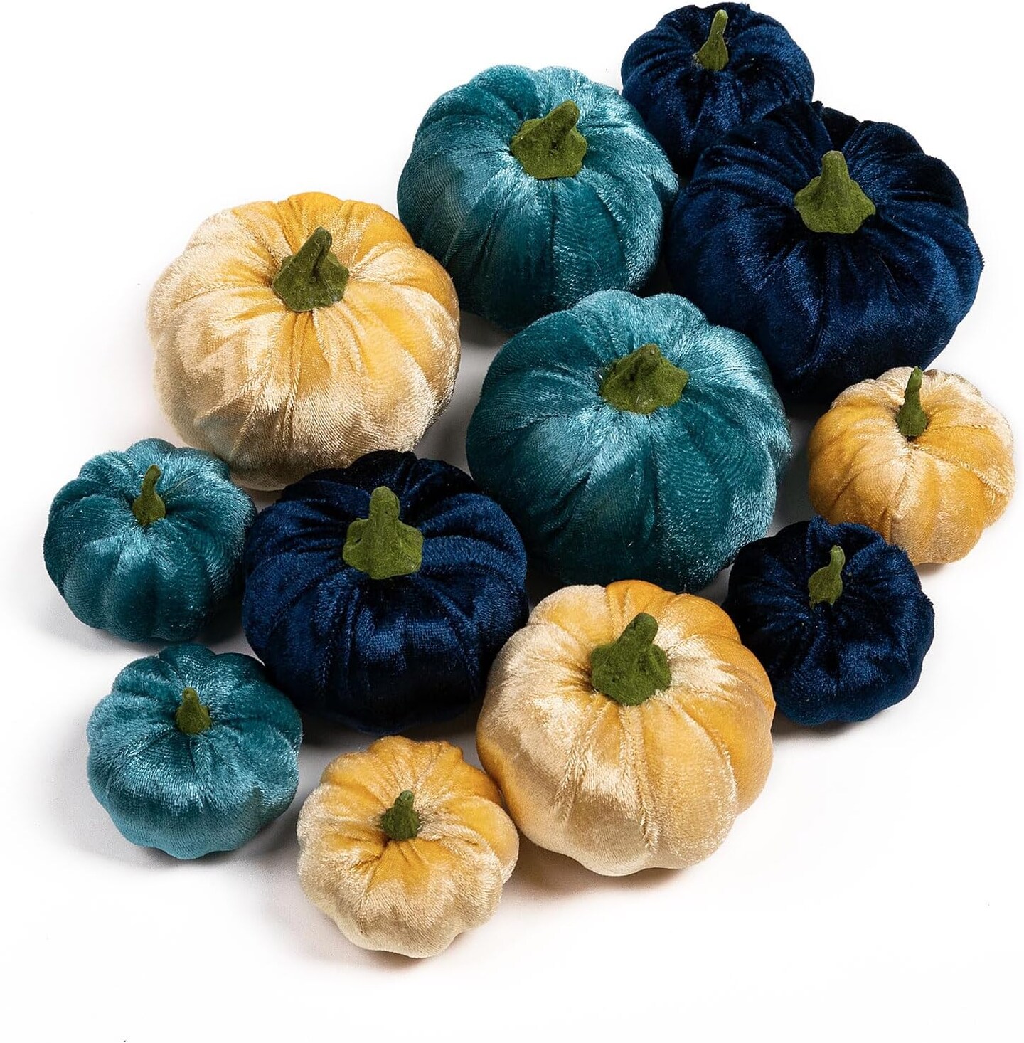 12 Pcs Pumpkin Fall Decorations (Velvet-Blue)