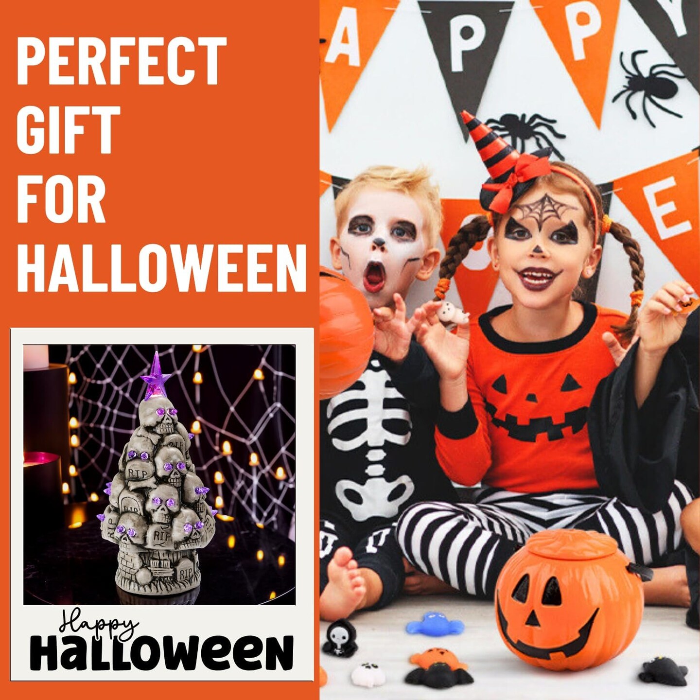 Battery Operated Halloween Gothic Skeleton Tree Tabletop Decor(Ceramic Rip Tombstone Tree)