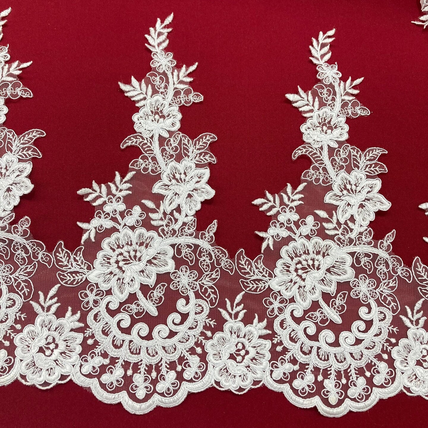 1 Yard Corded Lace Trimming Embroidered on 100% Polyester Net Mesh 15″ Wide