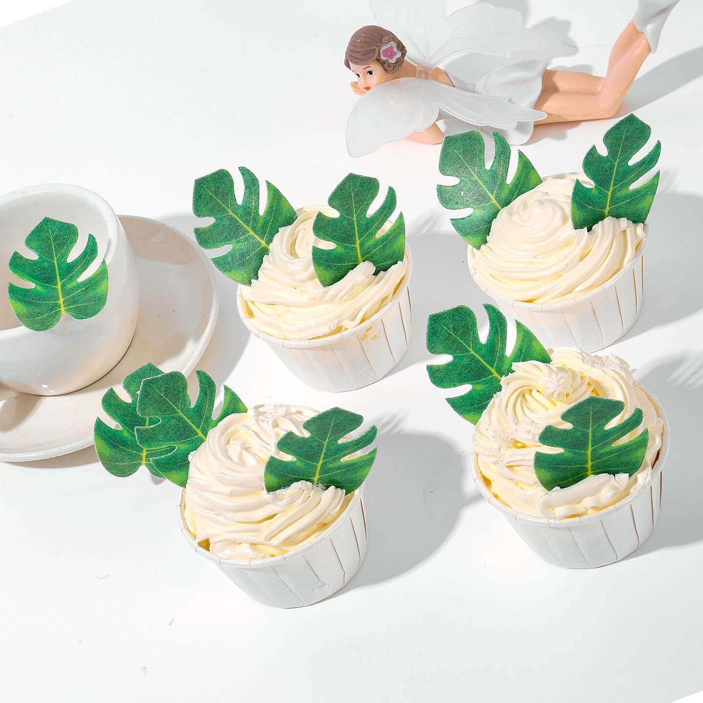 48Pcs Edible Tropical Plam Leaves Cake Toppers Wafer Paper Tropical Palm Leaves
