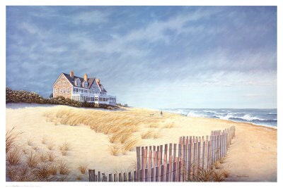 Beach House by Daniel Pollera - Coastal Art Print, 24x36 " Wall Decor