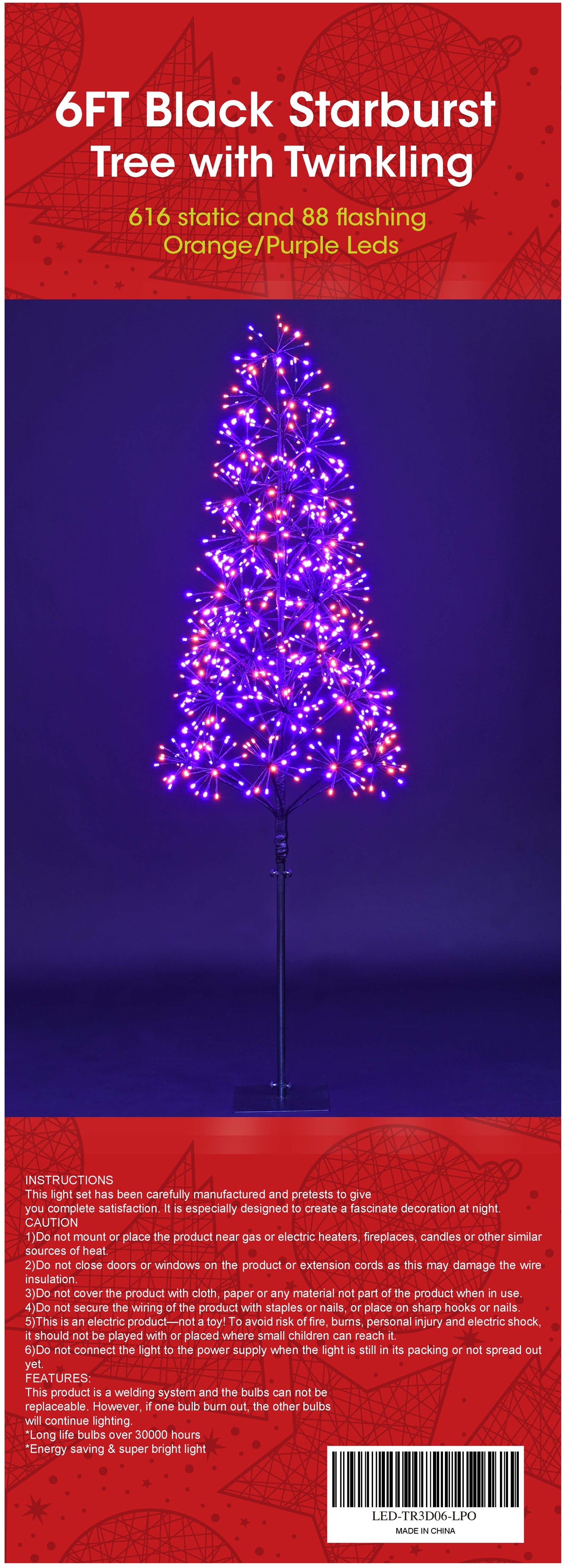 6&#x27; Purple and Orange LED Tree with Black Frame