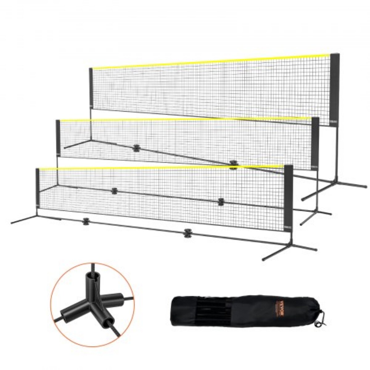 17ft Outdoor Adjustable Height Badminton Net Set with Ground Stakes, Poles Included Carry Bag