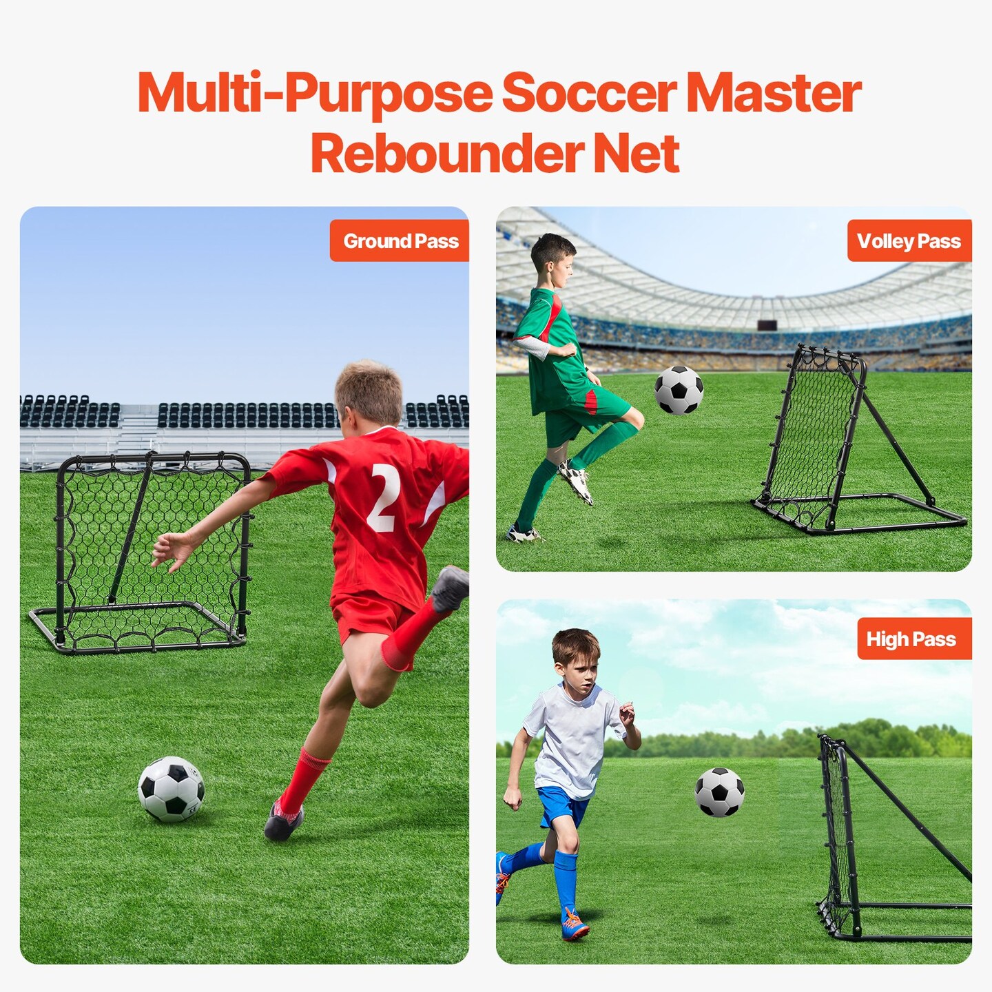 Black Portable Foldable Soccer Practice Net with Thick Iron Tube Frame and Adjustable Return Angle